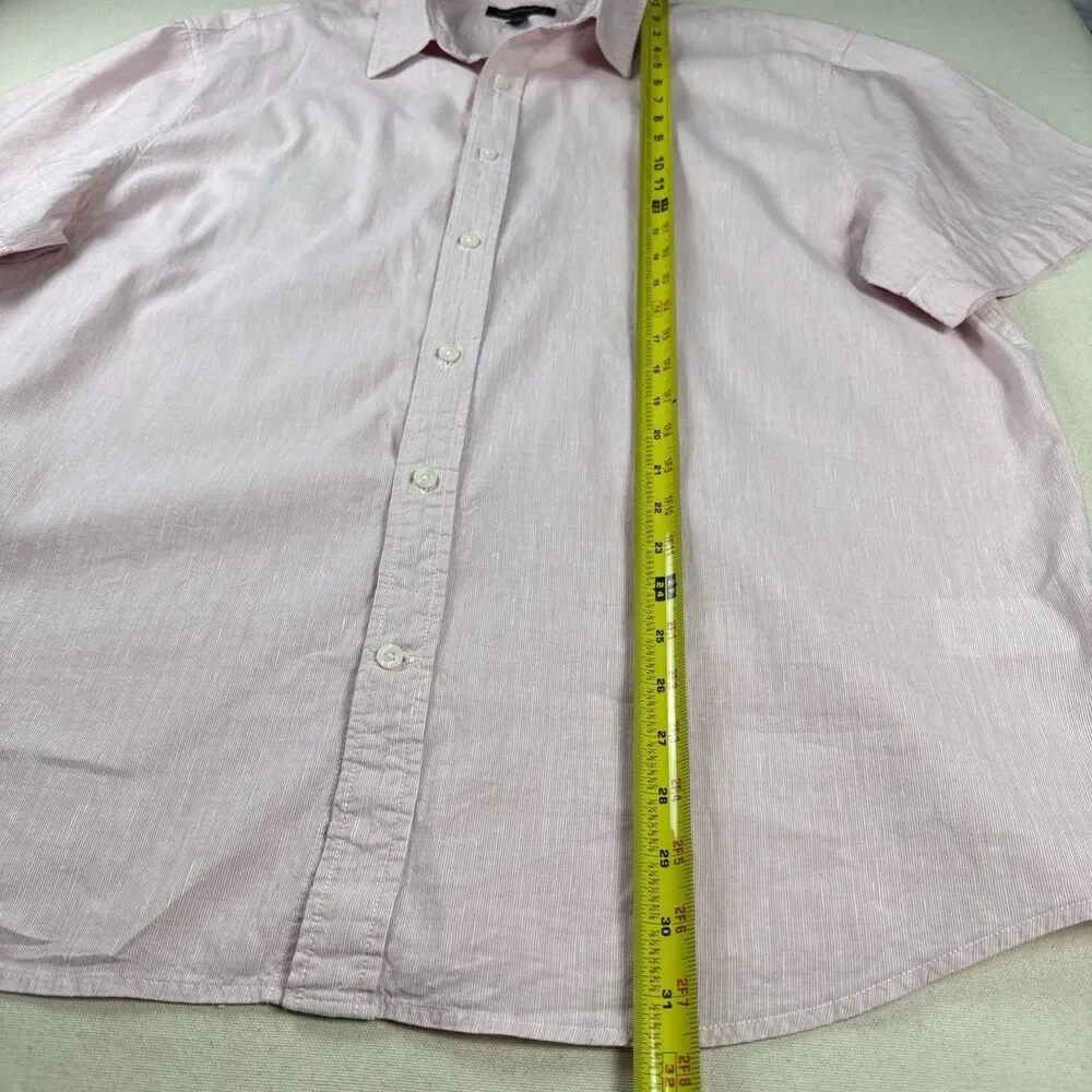 Banana Republic Men XXL Pink Striped Cotton Linen Short Sleeve Button Down Shirt
